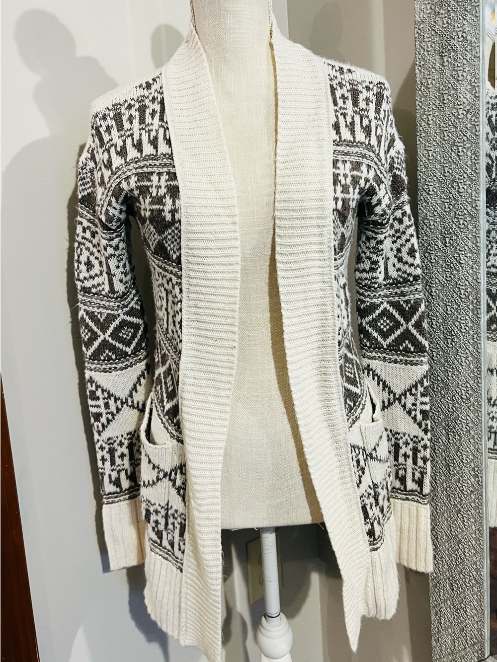 Mossimo Supply Co. Aztec Southwestern Open Front Cardigan Sweater Gray Small